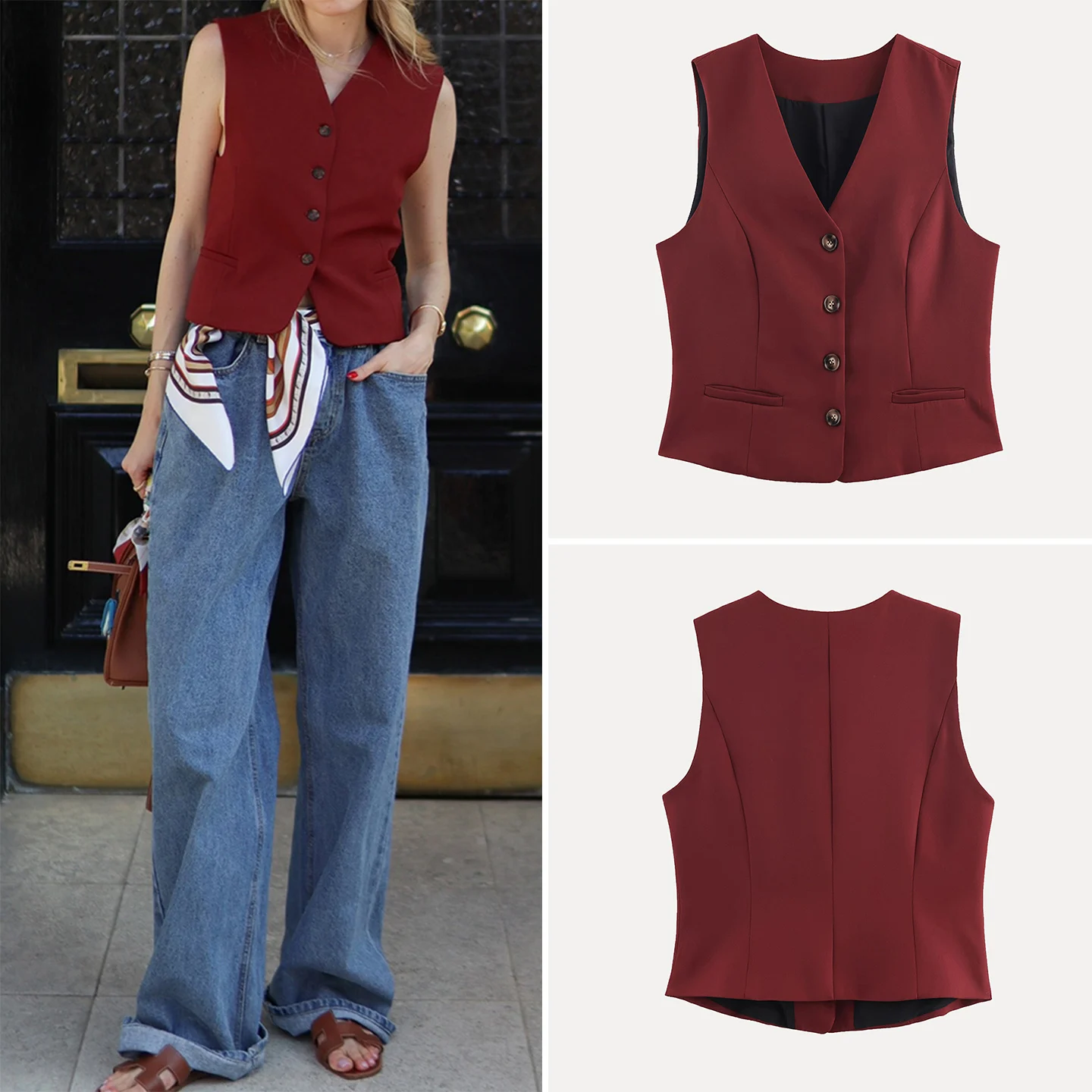

2025 Autumn New Sle Women's Faion Personali Simple Daily Commute Suit Vest V-ne Single Button Pure Color Workwear