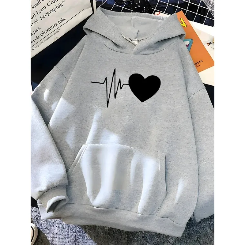 Hirssionsan Heart-shaped Printed Men's Sportswear Soft Casual Loose Retro Women's Hooded Sweatshirt Winter New Student Top Y2k