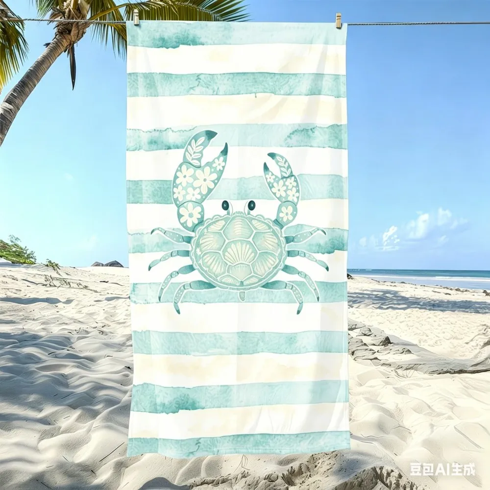 Mediterranean Striped Crab Oversized Microfiber Beach Towel, Extra Large Lightweight Portable Bath Towel, XL Pool Swim Mat