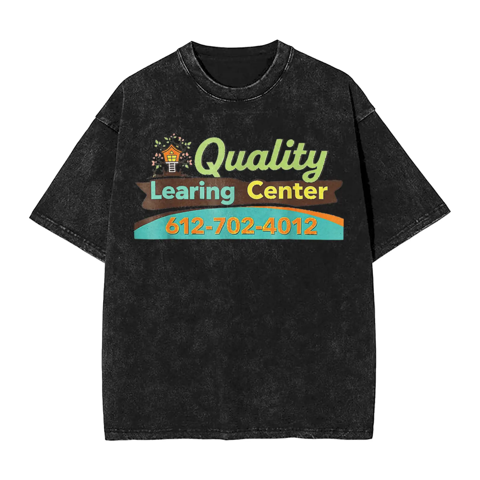 Couple T-Shirt Quality Learing Center Washed T Shirts Novelty  Summer Tees Vintage Loose Casual Clothes Plus Size
