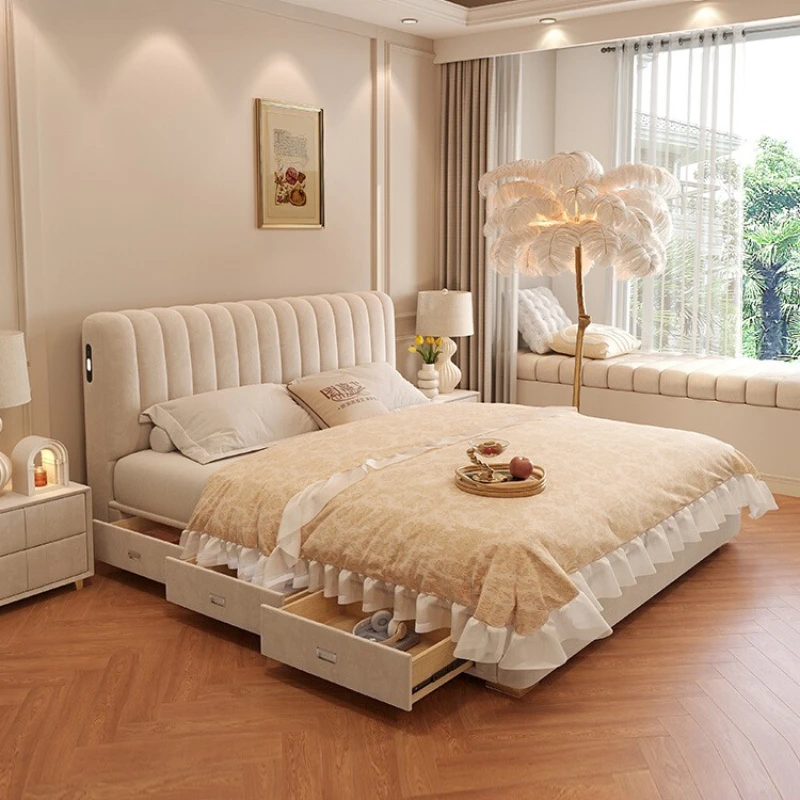 

American Romantic Bed Girl Designer Headboards Modern Bedroom Fashion Frame Queen Bed Double Princess Sleeping Muebles Furniture