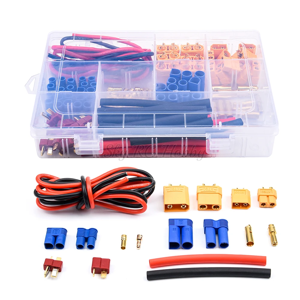 76pcs T Plug / XT60 / XT90 / EC3 / EC5 Male & Female Plug Adapter Connectors Kit 14AWG Silicone Wire and Shrink Tube For RC Part