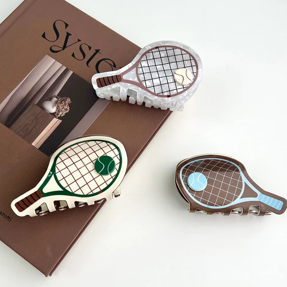 Cute  Sports Tennis Racket  Hairclaws Acrylic Acid Hair Clip Disc Hair Shark Clip Creative Fashion Hair Accessories Girls Gift
