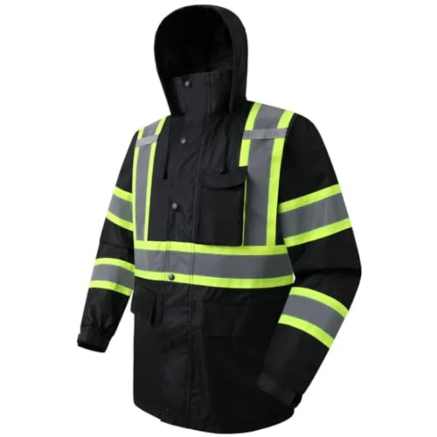 

Hi-Vis Reflective Safety Rain Jacket for Men Women Waterproof Rain Gears for Farming Fishing Work HV Rain Jacket with Inner Mes