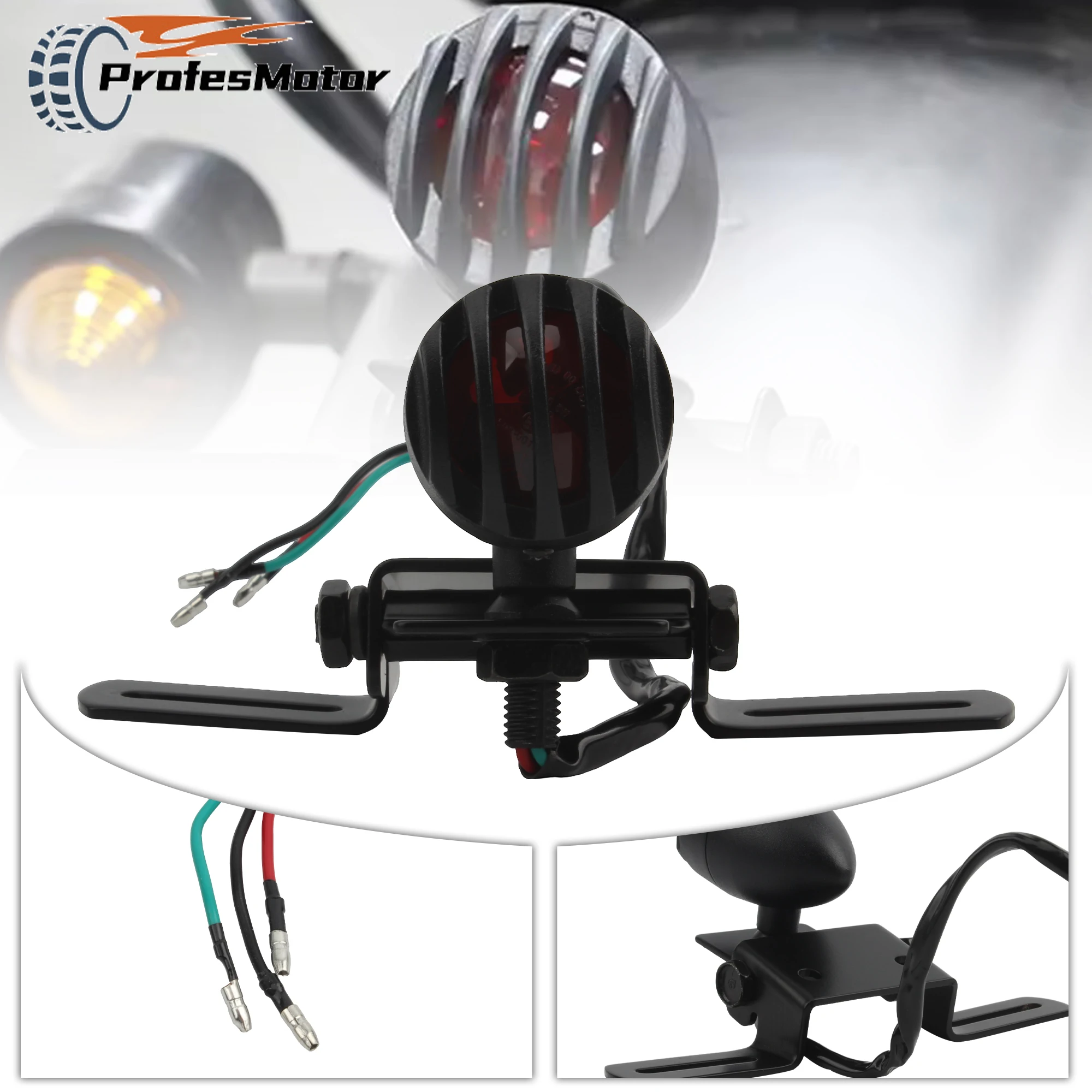 

For Harley Honda Cafe Racer Old School Bobber 12V Universal Retro Motorcycle Taillight Brake Light License Plate Light Bracket