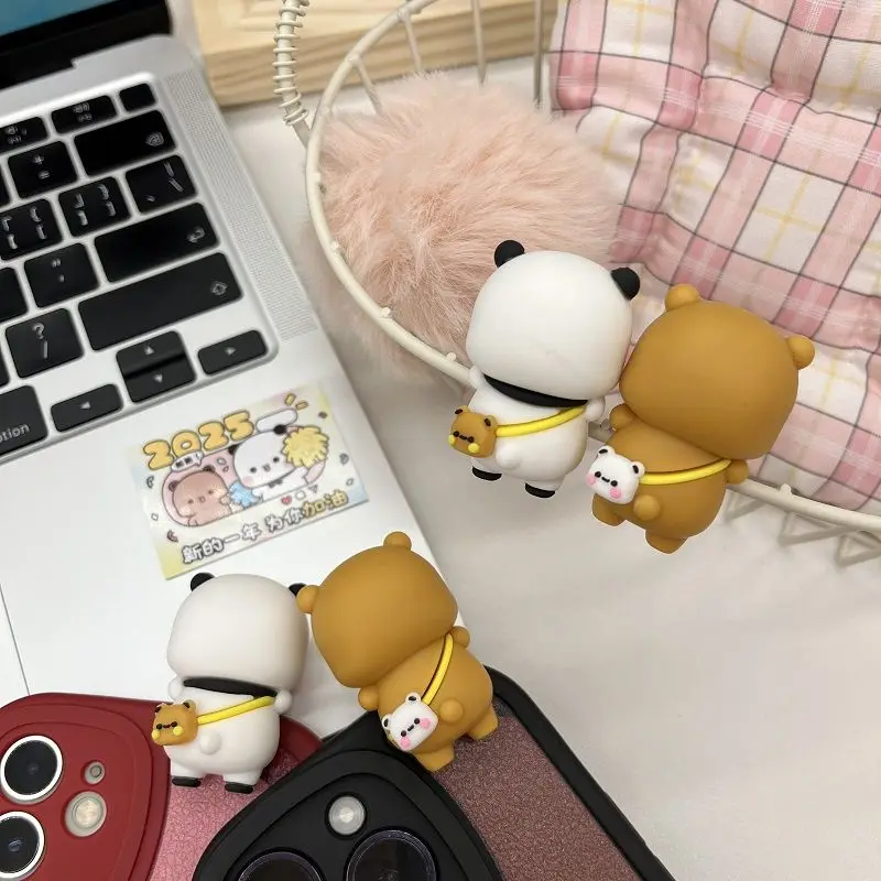 2 Pcs New Panda Bubu And Yier Toy Doll Cute Cartoon Panda Bear Doll Mobile Phone Display Screen Decorative Doll Couple Gifts