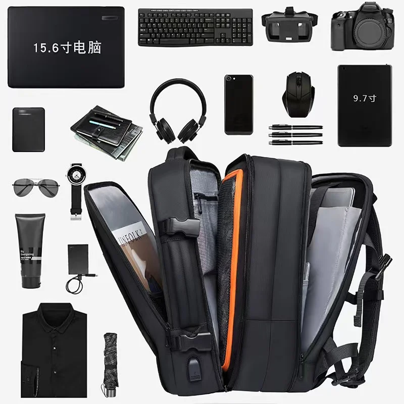 Imagem -03 - Expansível Grande Mochila de Viagem dos Homens Negócios Carregamento Usb Portátil Mochilas à Prova Impermeável Água Mochila ao ar Livre Bolsa de Bagagem 45l