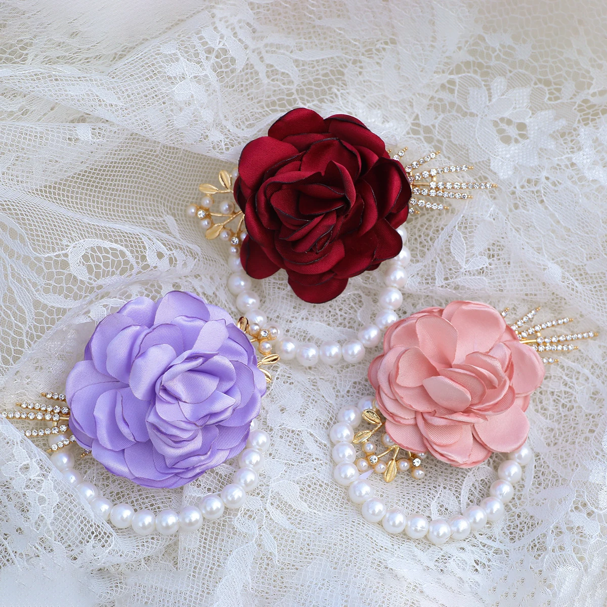 Nueva gran oferta, ramillete de muñeca para dama de honor y novia, pulsera elástica para mujer, suministros de boda para fiesta de diamantes de imitación y perlas para el Día de San Valentín 109B