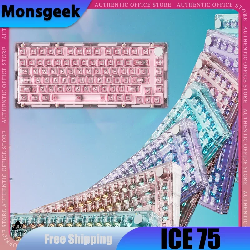 monsgeek teclado mecanico ice75 sem fio modo 24g bluetooth sem fio 8key rgb hot swap personalizado jogos presente 01