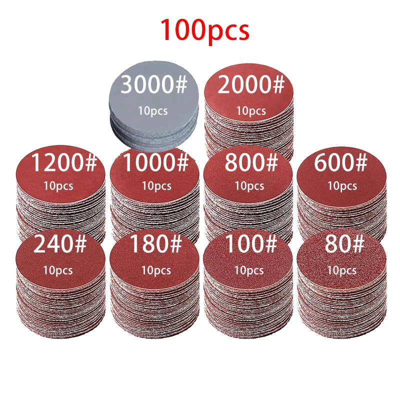 Set di carta vetrata da 2 pollici 100/203/303 pezzi Disco abrasivo da 50 mm Tampone per lucidatura di carta abrasiva per strumenti Dremel in legno e metallo
