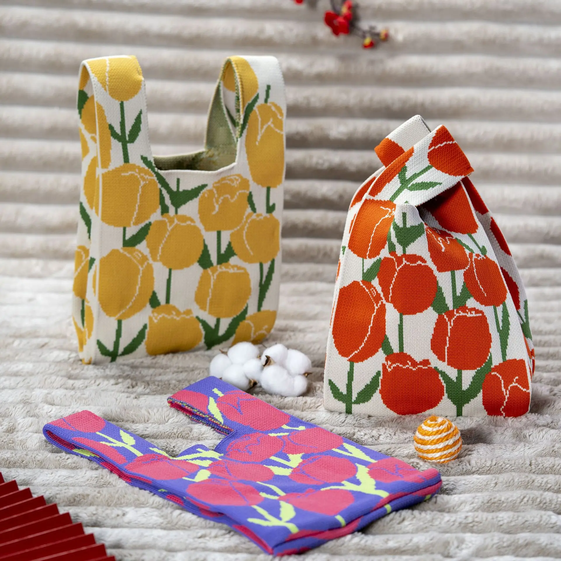 

Student Lady Shopping Bag Handbag Women Mini Knot Wrist-bag Female Casual Color Wide Stripe Plaid Tote Bag Reusable