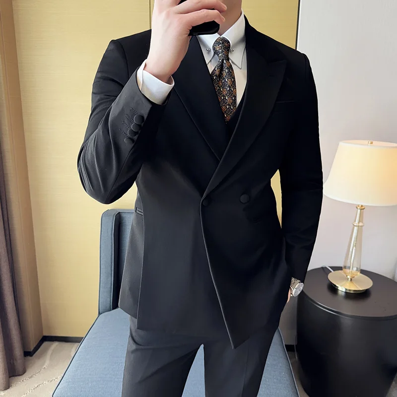 Korean Style Slim Fit Wedding Dresses Suit Trendy Design Double Breasted Suit Full Three Piece Men Suits High Quality 2025