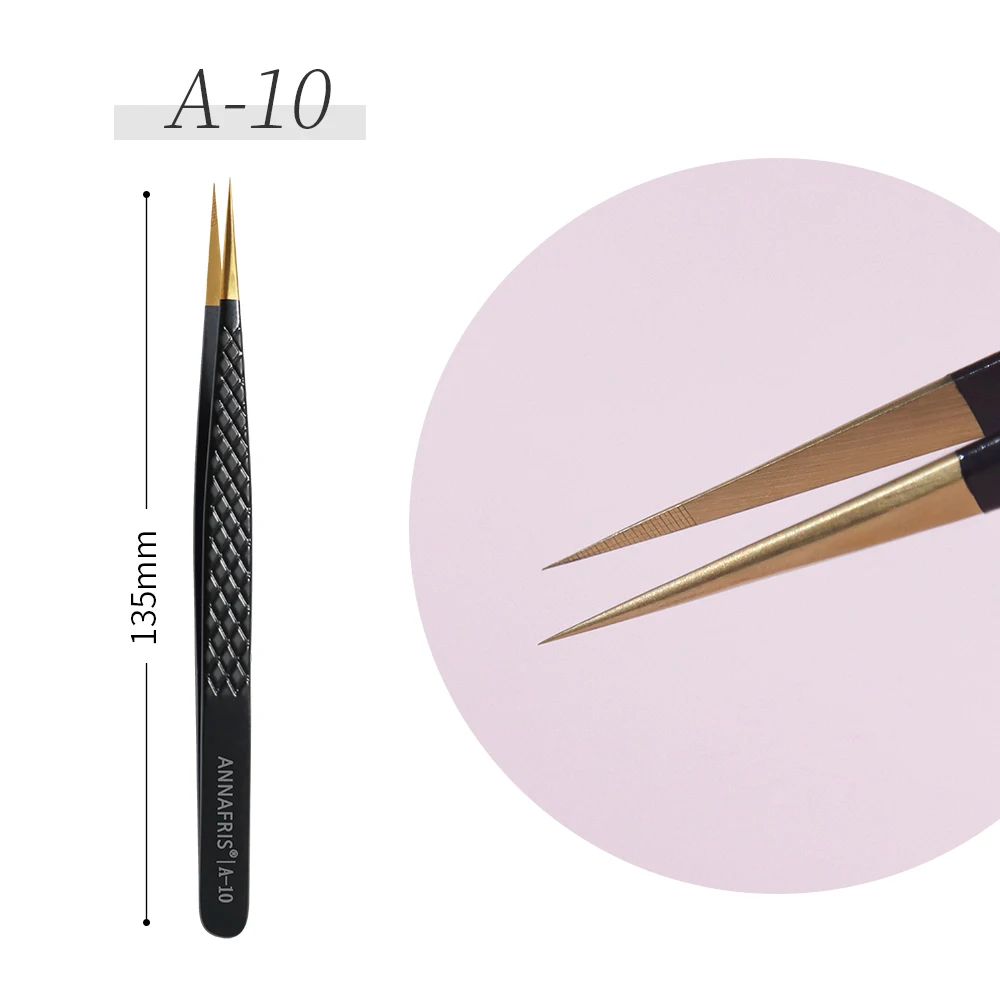 ANNAFRIS High-end Fiber Tip Lash Pincet Roestvrij Staal Rechte Kop Gebogen Tip Wimper Extension Pincet Makeup Tools