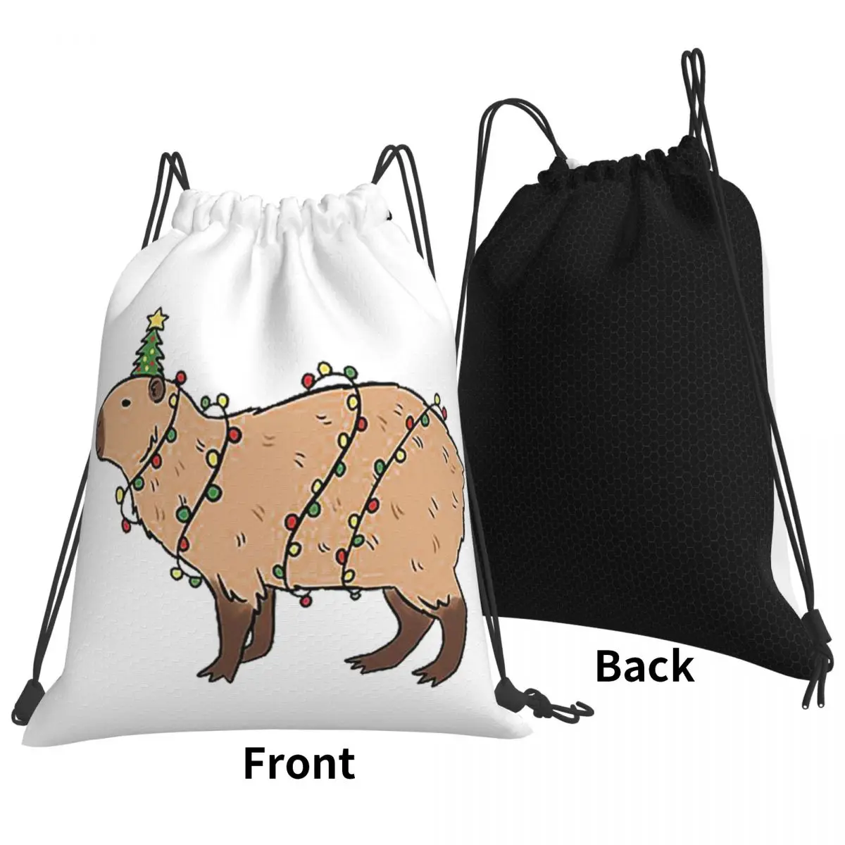 Cute Christmas Capybara Illustration Backpacks Multi-function Portable Drawstring Bags Sundries Bag Book Bags Man Woman Students
