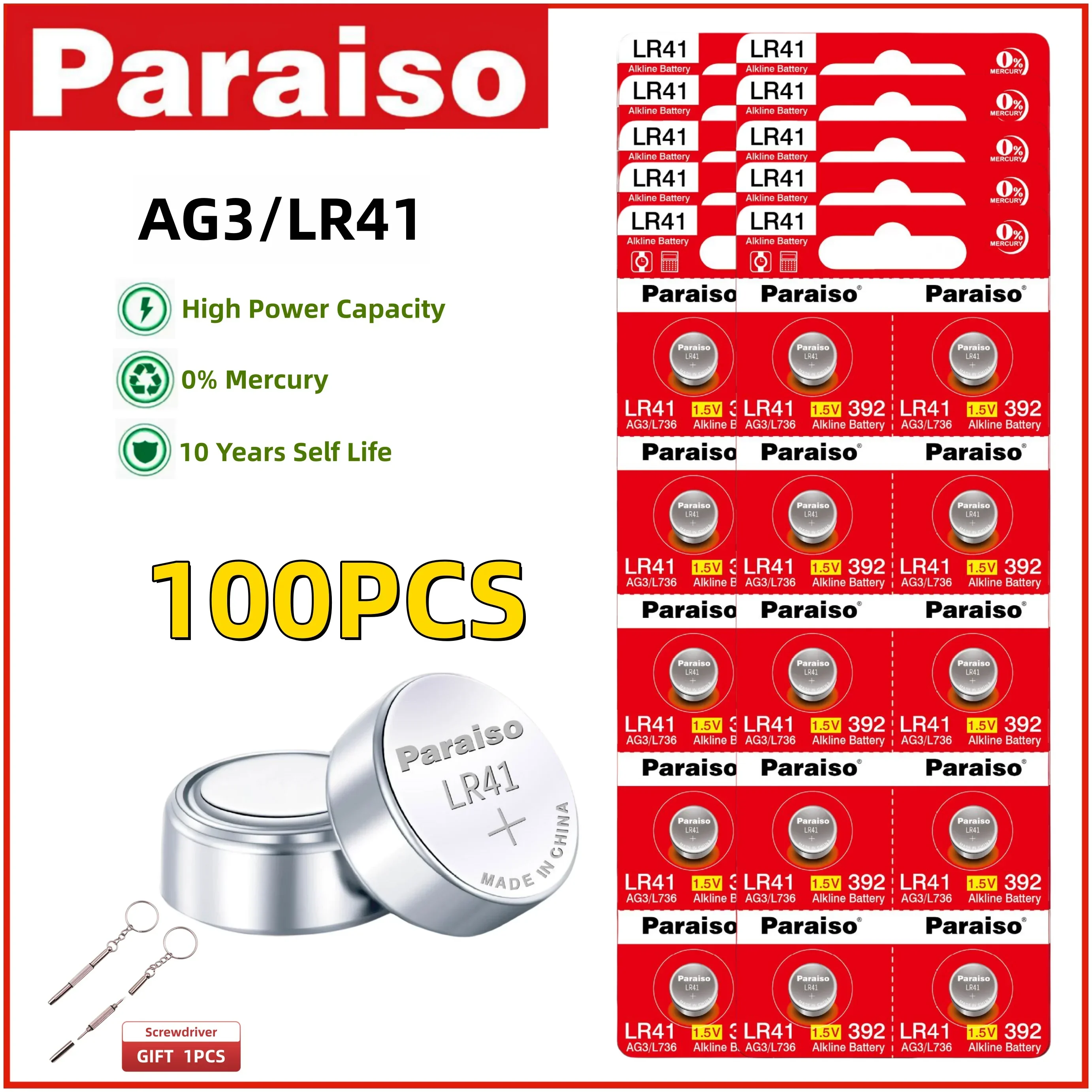 

Paraiso 4-100pcs LR41 Button Batteries AG3 L736 384 392 1.5V 10Years Shelf Life Alkaline Battery for Thermometer Wacth ear spoon