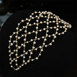 Pearl Headband Soft Chain Net Hairbands for Bride Wedding Party Hair Accessories Fashion Beaded Headdress Women Noiva Jewelry