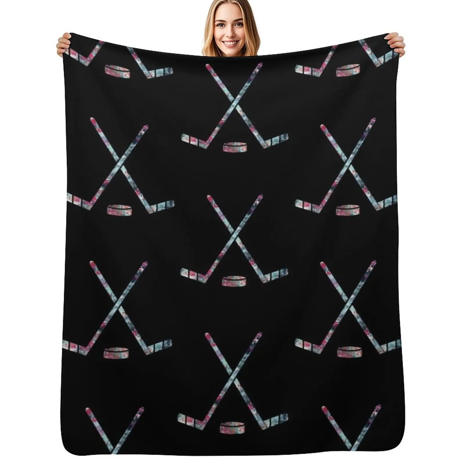 

Hockey Sticks in Kraken Colors Throw Blanket Stylish Decor Blanket Gift for Friends Roommate