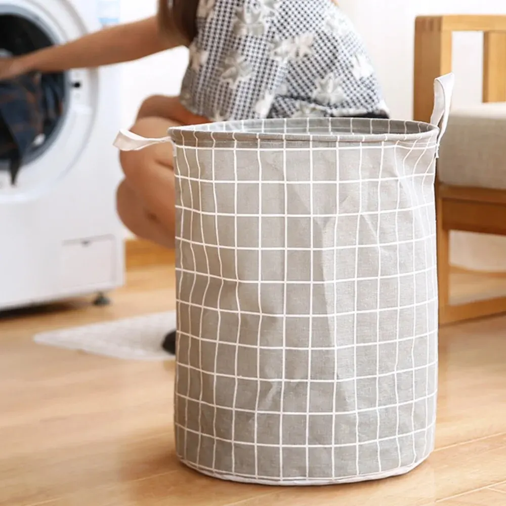 Household Dirty Clothes Basket Large Capacity Collapsible Plaid Fabric Toy Storage Bucket Storage Dirty Clothes Basket