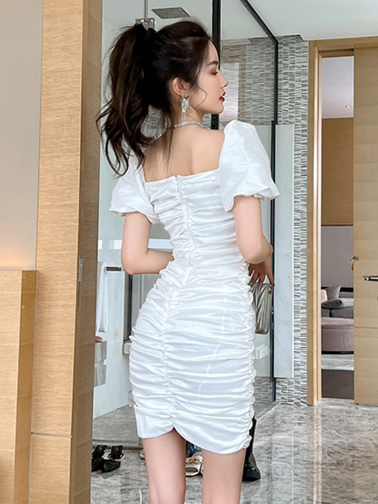 puff sleeve bodycon dress Solid Puff Sleeve Green Bodycon Dress – Sexy Off-the-Shoulder Style S / Green / 100% Poly main image 1