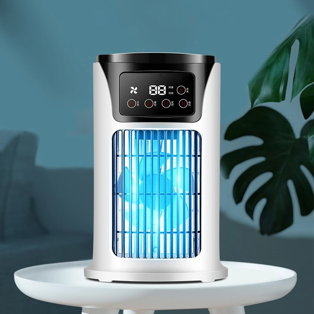 PP Air Cooler Quiet Running Adjustable USB Power Wide Angle Refillable Wide Mouth Home Cooling Fan with Night Light