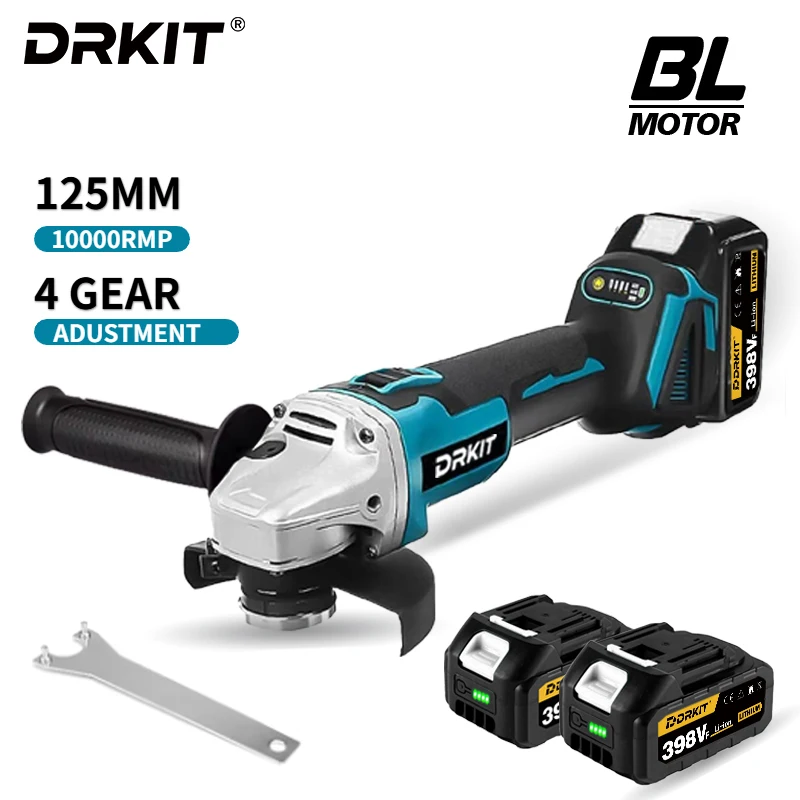 Image of DRKIT 125 mm bürstenloser elektrischer Winkelschleifer, Schneid-, Polier- und Schleifmaschine, Holzbearbeitungs-Elektrowerkzeug für Makita 18 V Akku