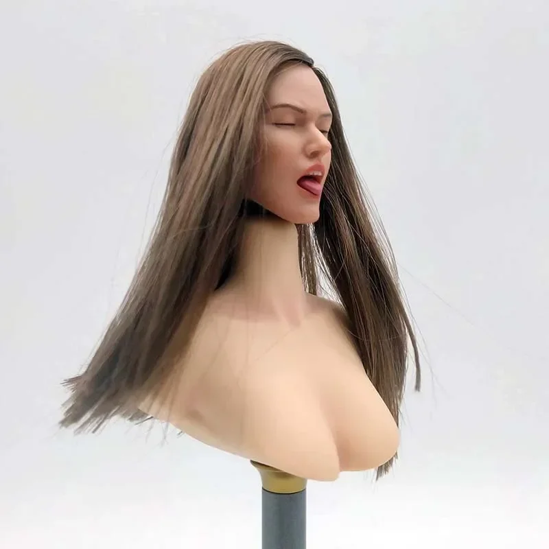 

1/6 Brown Hair Girl Head Sculpt Tongued Expression Beauty Head Carving Model for 12in Suntan Ph TBL JIAOUL Action Figure Dolls