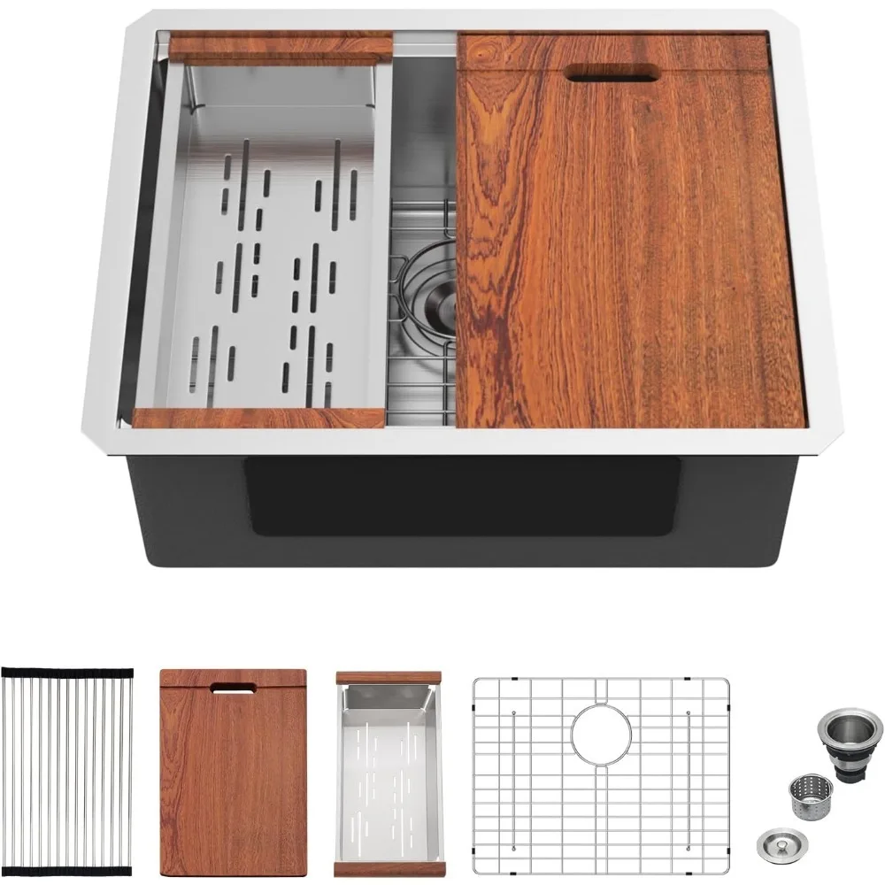 

24-дюймовая кухонная мойка под креплением — 24 х 19 барных раковин из нержавеющей стали, 16 калибров, одна чаша под столешницей, маленькая кухонная мойка