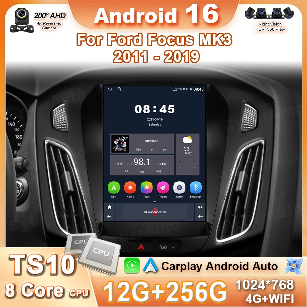 Android 16 Car Radio For Ford Focus MK3 2011 - 2019 Multimedia Video Player Navigation GPS Stereo auto carplay No2din New BT DVD