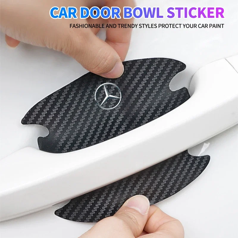 4pc Carbon Fiber Car Door Bowl Protection Sticker Door Handle Protection Film for Mercedes Benz A C E Clase W204 W205 W213 W212