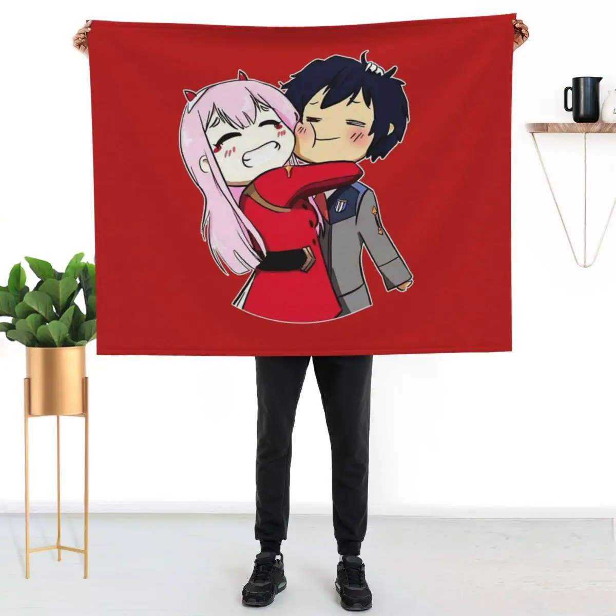 

adorable zero two and hero chiby Throw Blanket Warm Flannel Blanket for Couch Chair Bedroom
