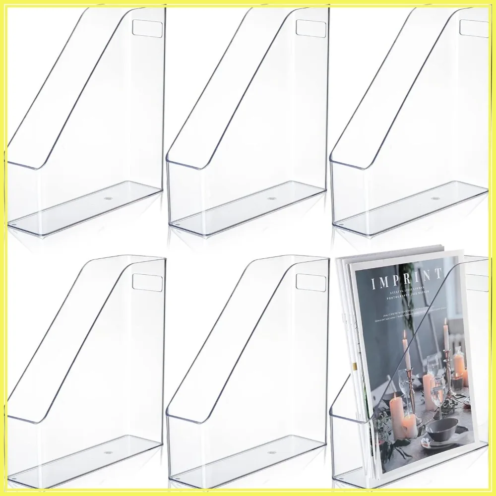 

6 Pack Clear Acrylic Magazine File Holder, Vertical Desk Organizer with Handle for Home Office School Supplies