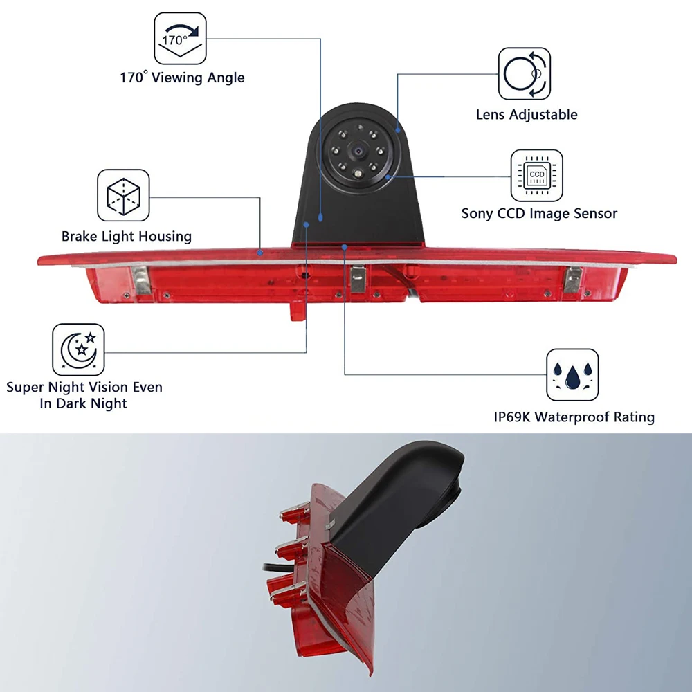 HD 720p Roof Backup Camera Brake Light Replacement Camera for Ford Transit 150/250/350 V636 2014 – 2018 Transporter Van