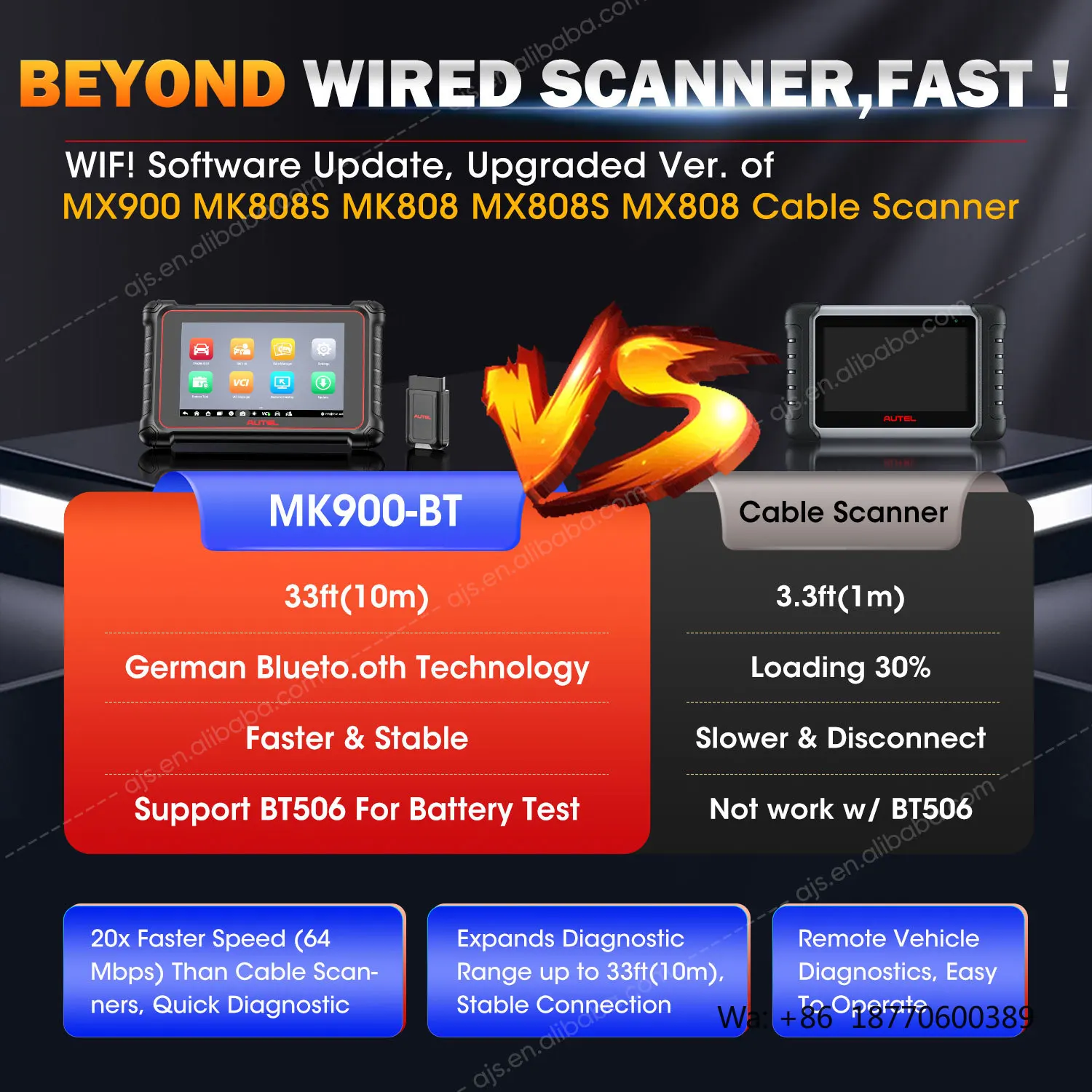 Autel MaxiCOM MK900 BT Car Diagnostic Tool MK808 MK900BT MK808BT Altar MK 808 900 MK900-BT Vehicle Auto Full System OBD2 Scanner view 4
