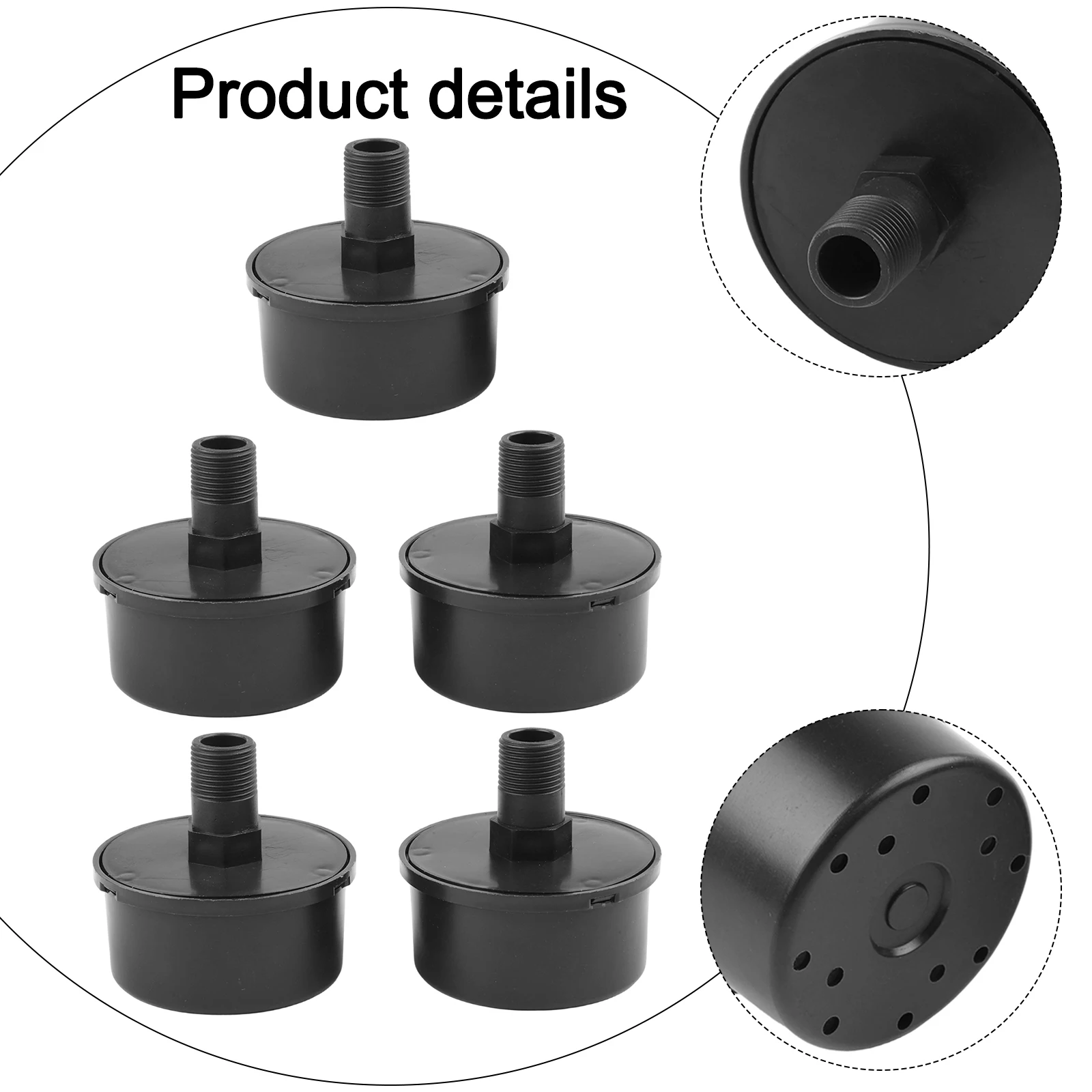 Set of 5 Male Thread Air Compressor Intake Filter Silencers 16mm Replacement Mufflers for Various Compressor Types