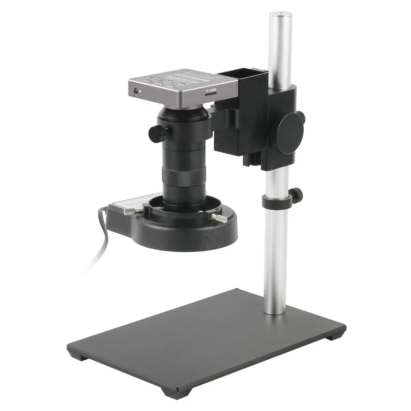 Ensemble de caméra de Microscope HDMI USB TF, loupe de caméra de Microscope vidéo industriel 37MP + objectif à monture 130X C + lampe annulaire 56 LED