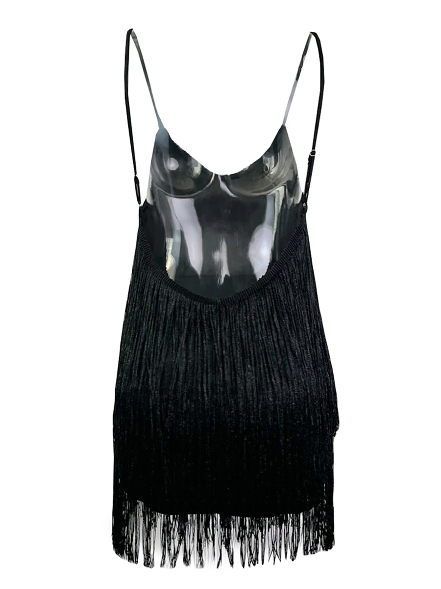 

Women s Layered Fringe Sparkly Dress Deep V-neck Backless Cami Mini Dresses Tassels Flapper Dress for Prom Party Club