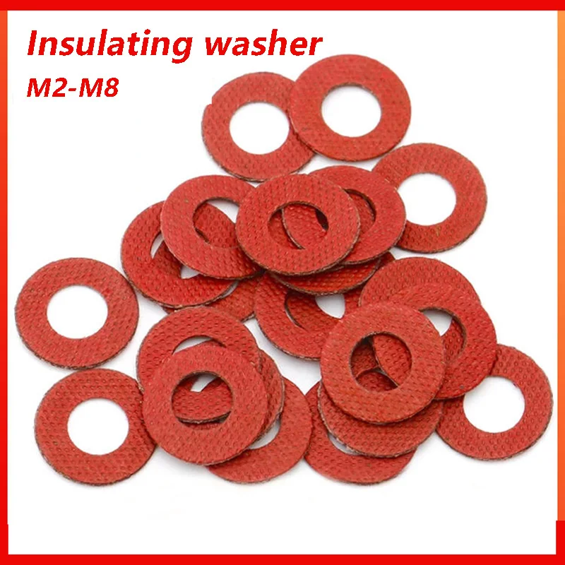 

100/200/300Pcs/lot M2 M2.5 M3 M4 M5 M6 M8 Red Steel Paper Fiber Insulating Flat Washer Insulation Plain Gasket Ring Meson Spacer