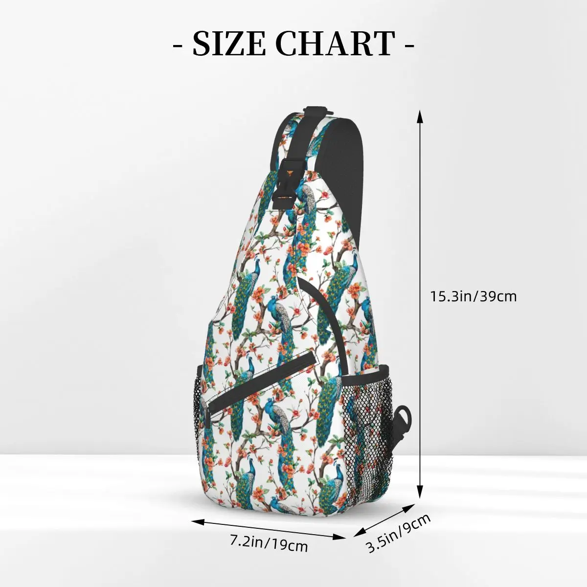 Sac à dos à bandoulière Peacock avec interconnexion de fleurs, petit sac de poitrine, sac à dos initié tropical, sac à dos de jour, voyage, randonnée, cyclisme, cartable