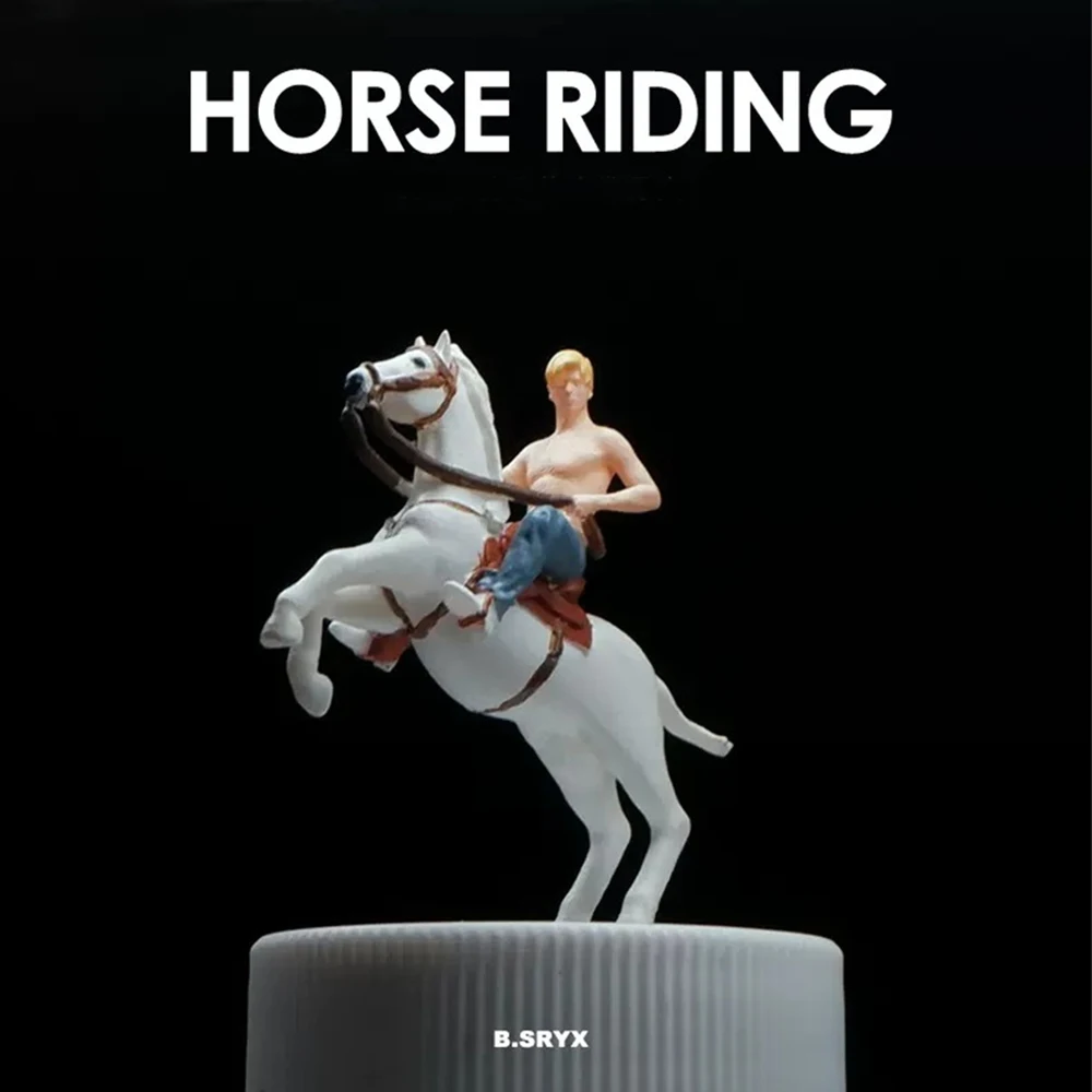 

Kicarmod 1/64 Scale Model Figurine Blond man on a horse Figure for Fans in Scale Diecast Model Car Collectible