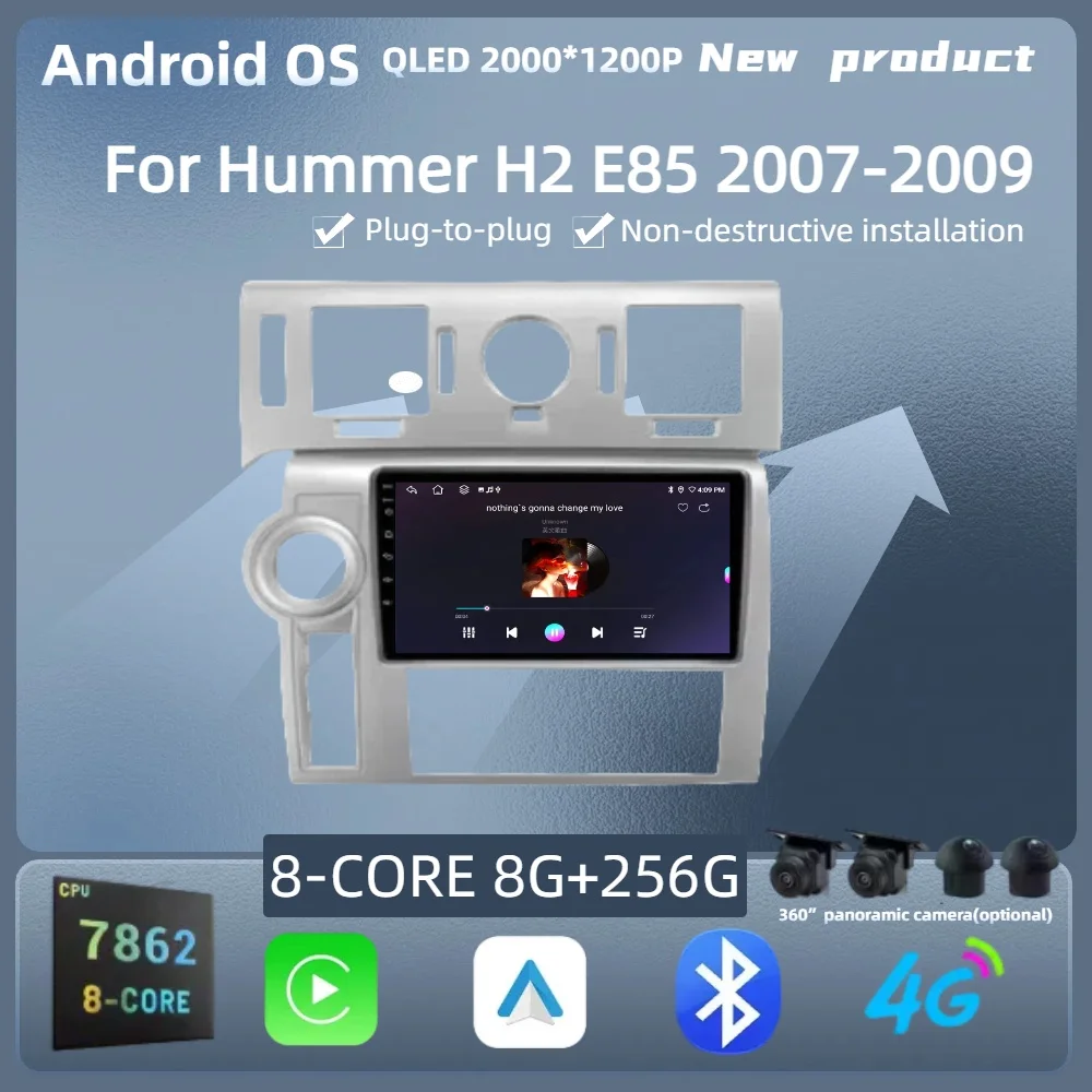 

For Hummer H2 E85 2007-2009 Android 14 Car Radio Multimedia 4G GPS Navigation Wireless Bluetooth CarPlay Touch Screen Stereo