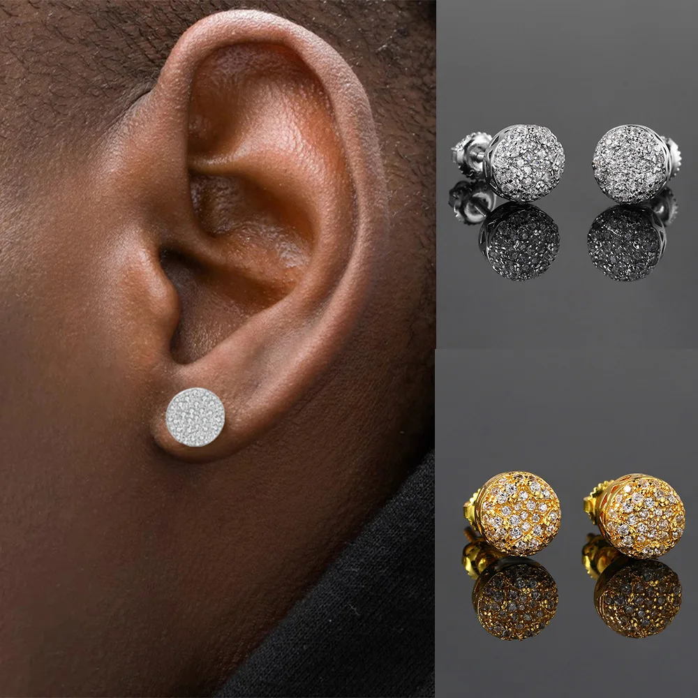 Hemispherical Shaped Piercing Hip Hop Stud Earrings for Unisex Iced Out Zirconia Chunky Punk Rapper's Earing Jewelry OHE161