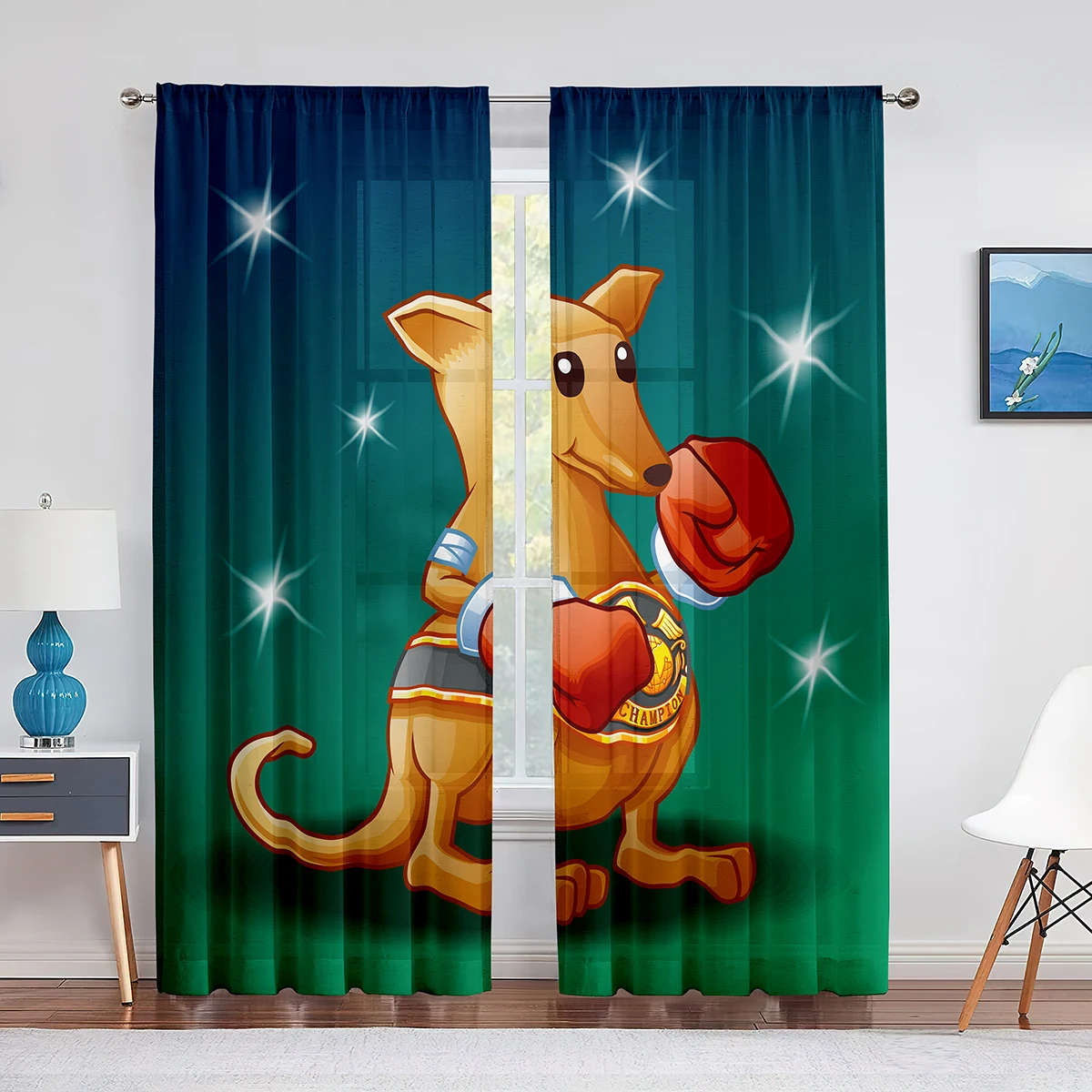 Cartoon Boxing Kangaroo Sheer Curtains for Living Room The Bedroom Cute Animal Voile Decorative Curtain Drapes Tulle Curtains