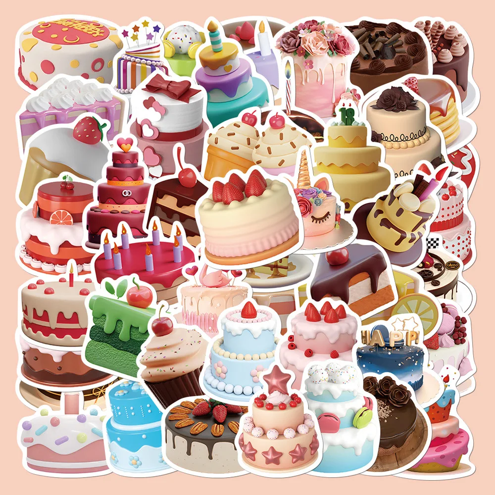 10/30/50PCS Kawaii 3D Style Birthday Cake Stickers Cartoon Funny Decal for Kid DIY Wall Skateboard Suitcase Notebook Sticker Toy