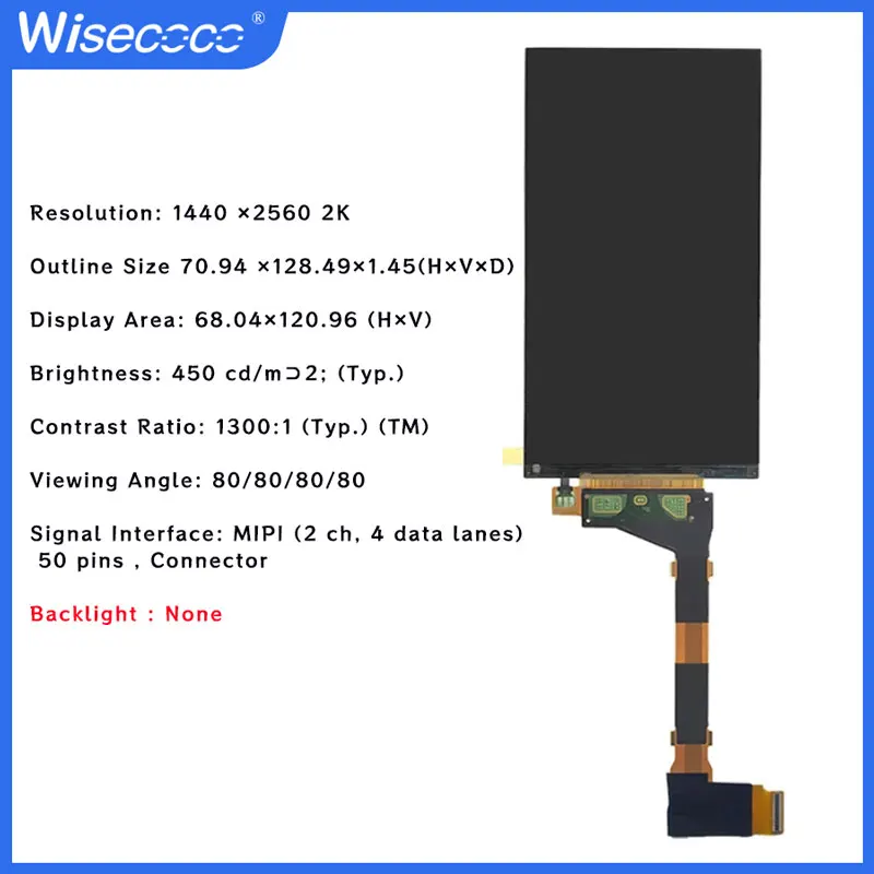 WISECOCO LCD screen for 3D printer Kld-1260, 5.5 inch 2K 1440x2560, No backlight, Ls055r1sx03, KLD 1268 Photon Display