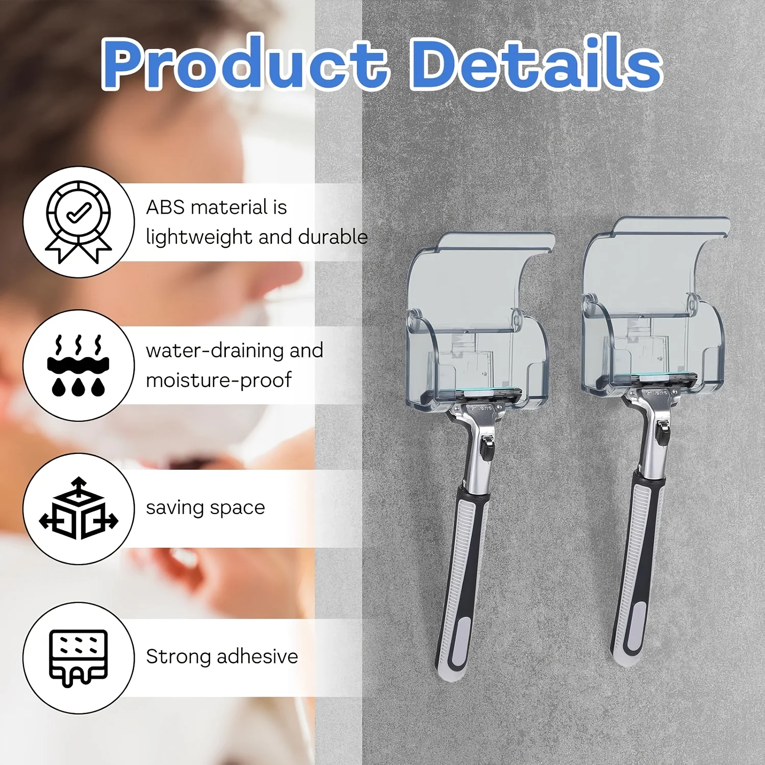 حامل ماكينة حلاقة الدش على الحائط، خطاف مقاوم للماء ذاتي اللصق، يناسب ماكينة الحلاقة واللوف والمنشفة، منظم الحمام للمنزل والسفر