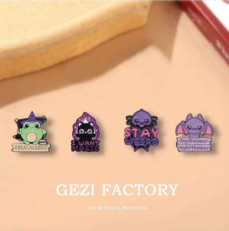 I Want Magic Enamel Pins, Custom Frog Wizard Bat, Stay Weird Broche, Lapel Badges, Jóias Animais de Halloween, Presente para Crianças e Amigos