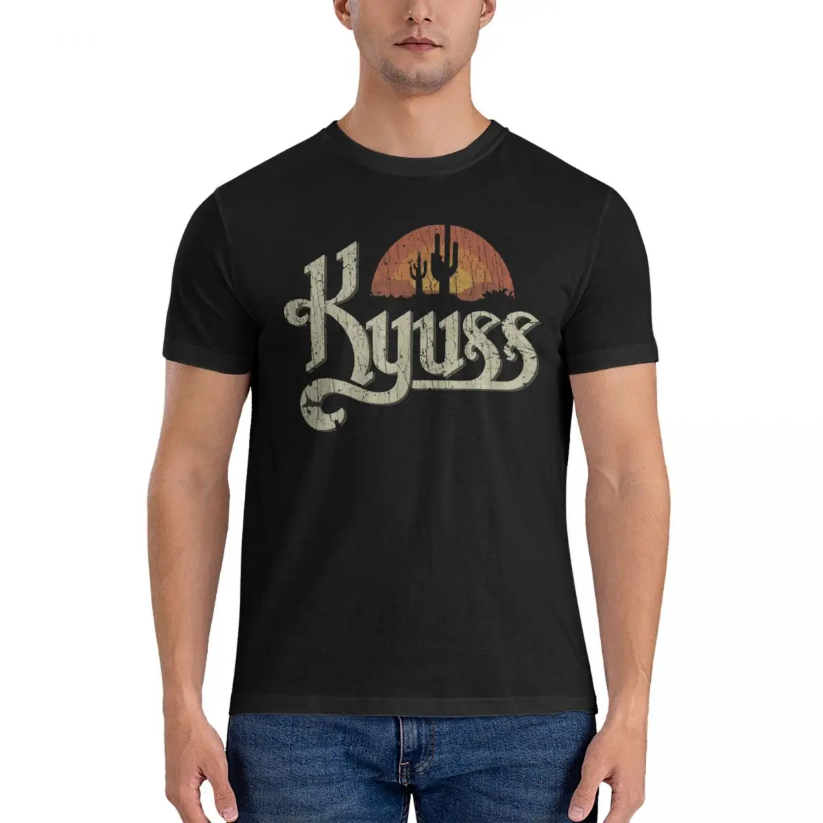 Kyuss Sunset 1987 Men T Shirt S-Stoner Vintage Tees Short Sleeve Crew Neck T-Shirts 100% Cotton Graphic Printed Tops