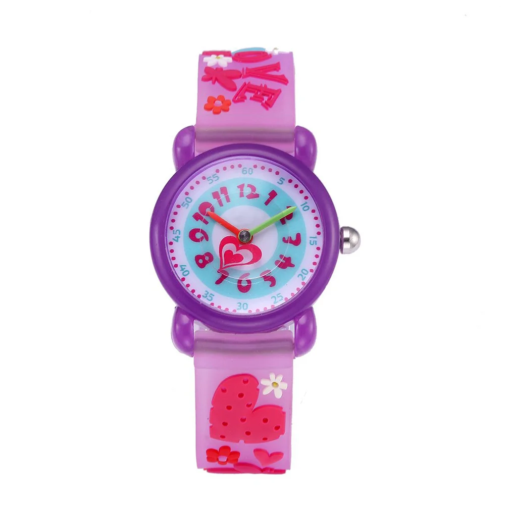 3D Cartoon Quartz Watch Purple Waterproof Wristwatch for Student Time Clock Watch