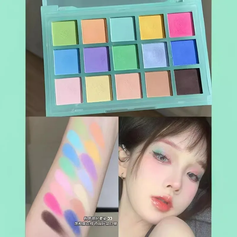 Rainbow 15 Color Eye Shadow Makeup Plate Macaron Shimmer Neon Chrome Powder Eyeshadow Eyes Makeup Cosmetics