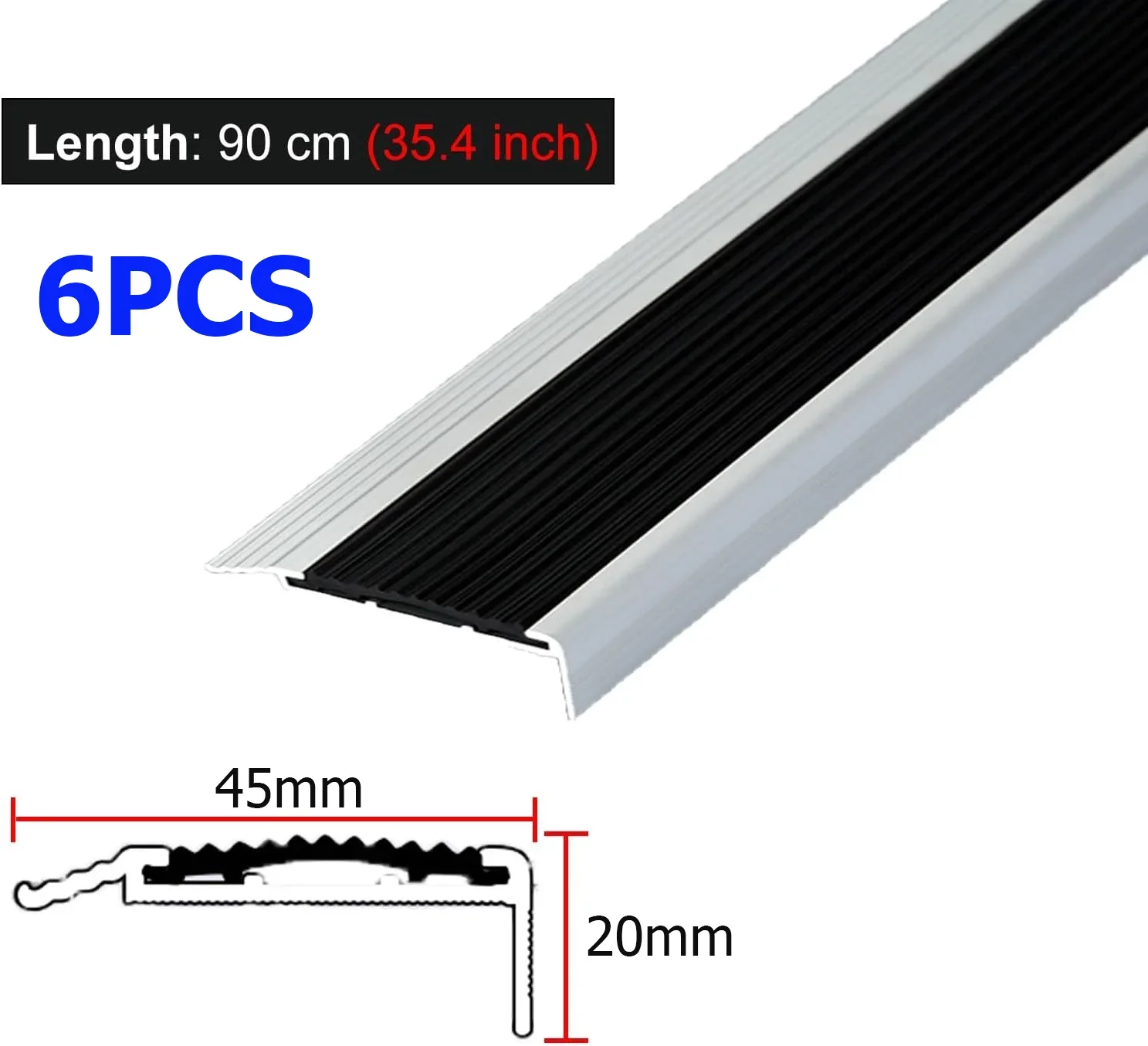 6PCS Aluminum Alloy Stair Edge Trims L-Shaped Non-Slip Metal Stair Nosing Stair Edge Protector Corner Brackets